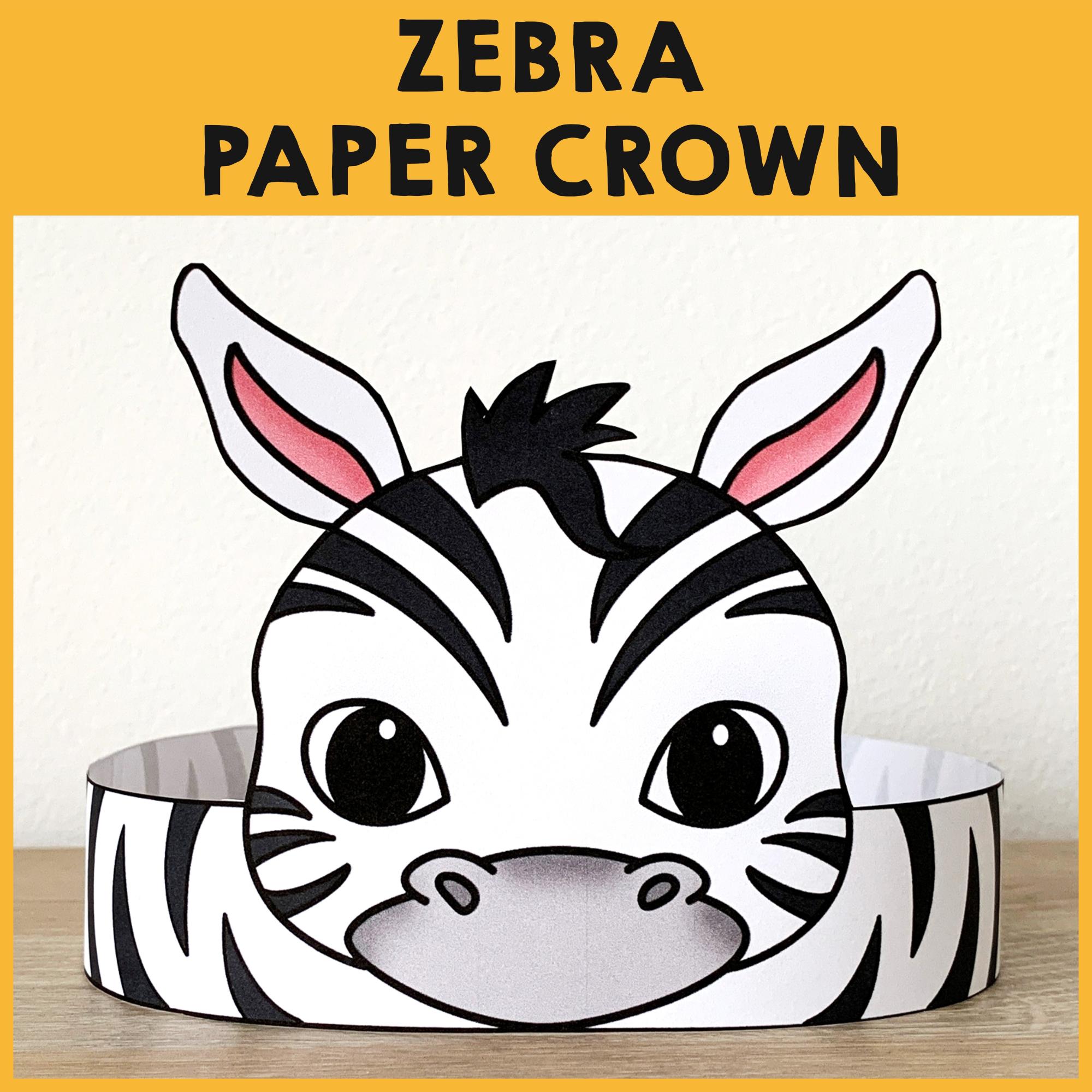 Zebra Paper Crown Party Coloring Printable Kids Craft African Birthday ...