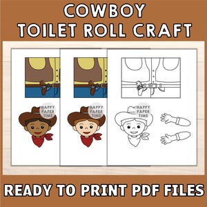 Cowboy Toilet Paper Roll Craft Wild West Party Coloring Printable Decoration Kids Cut No Prep, Instant Download image 2