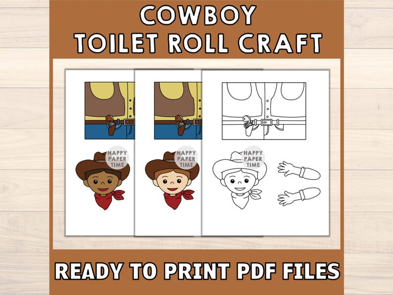 Cowboy Toilet Paper Roll Craft Wild West Party Coloring Printable Decoration Kids Cut No Prep, Instant Download image 2