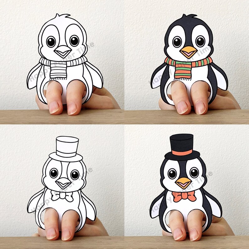 Penguin Puppet Paper Craft Printable Finger Puppet Kids Craft Animal ...