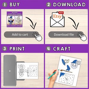 Manualidad de mago con rollo de papel higiénico, fiesta de fantasía medieval, decoración imprimible para colorear, juego infantil, recortes mágicos, bricolaje - Descarga instantánea imagen 5