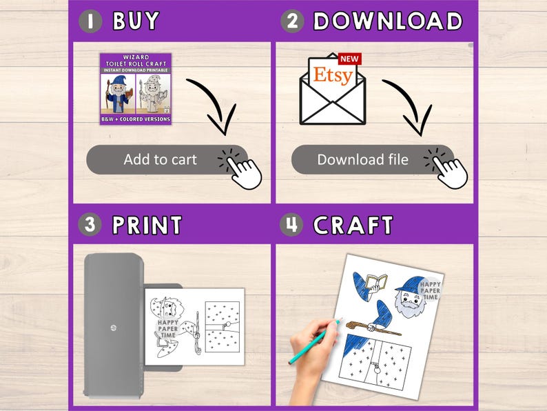 Manualidad de mago con rollo de papel higiénico, fiesta de fantasía medieval, decoración imprimible para colorear, juego infantil, recortes mágicos, bricolaje - Descarga instantánea imagen 5