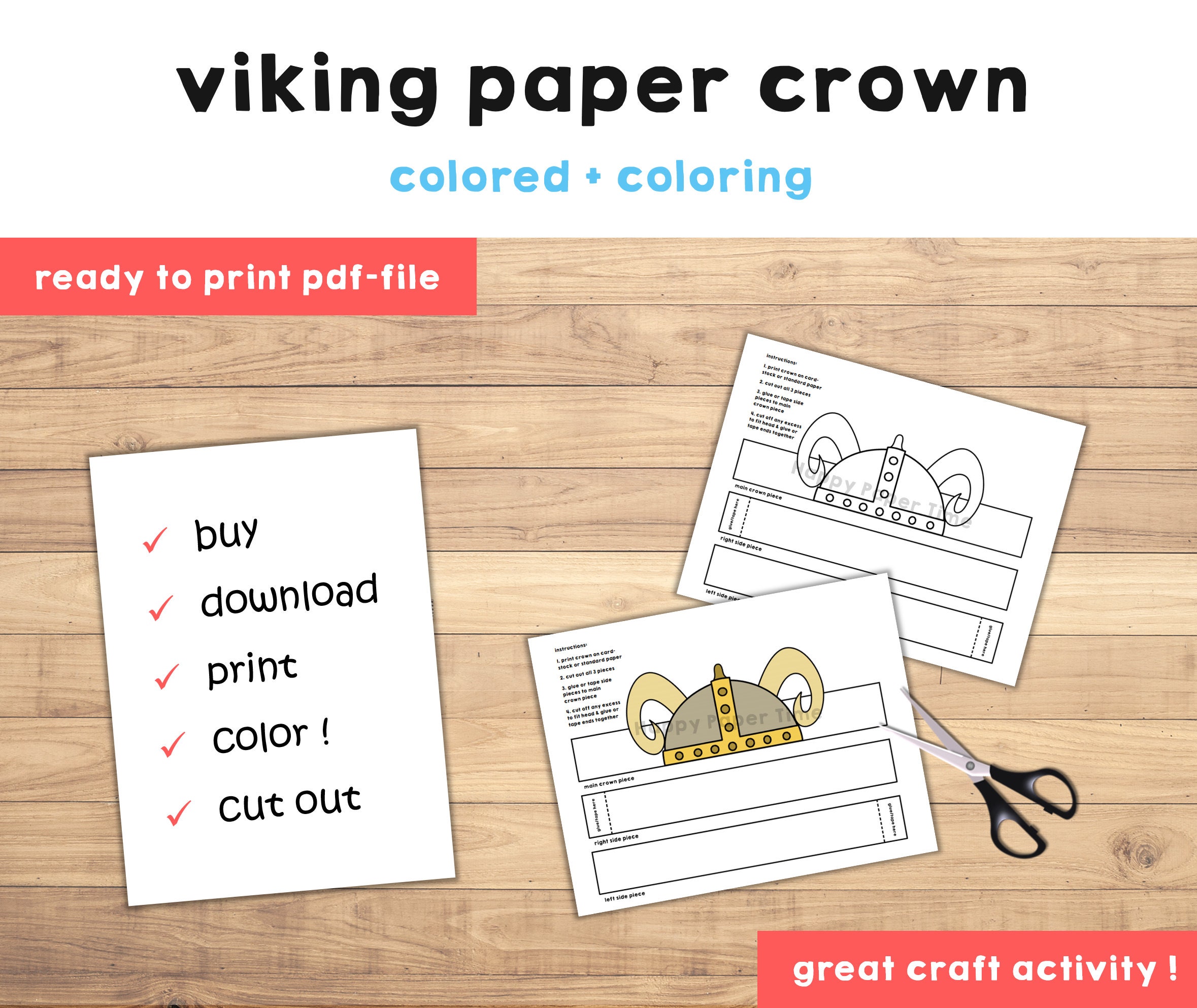 Viking Paper Crown Activity Printable Kids Craft Helmet Etsy