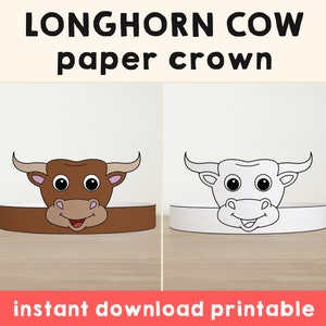 Cow Longhorn Paper Crown Headband Party Coloring Printable Kids Craft Wild West Costume Birthday Printable Favor DIY - Instant Download