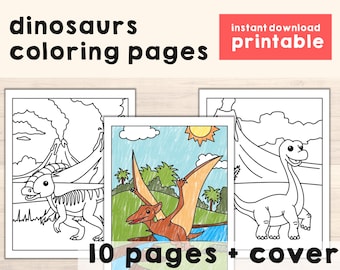 Dinosaurs Coloring Pages - Jurassic Prehistoric Theme Printable Art Activity for kids - Dino Birthday Party Favor - PDF - Instant Download