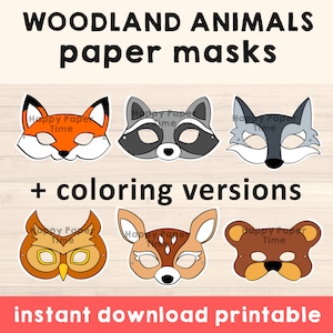 Fox Mask, Wolf Mask, Animal Mask, Animal Crafting Kid Party Favor Printable, Woodland Print Kids Activity, Party Printable, Instant Download