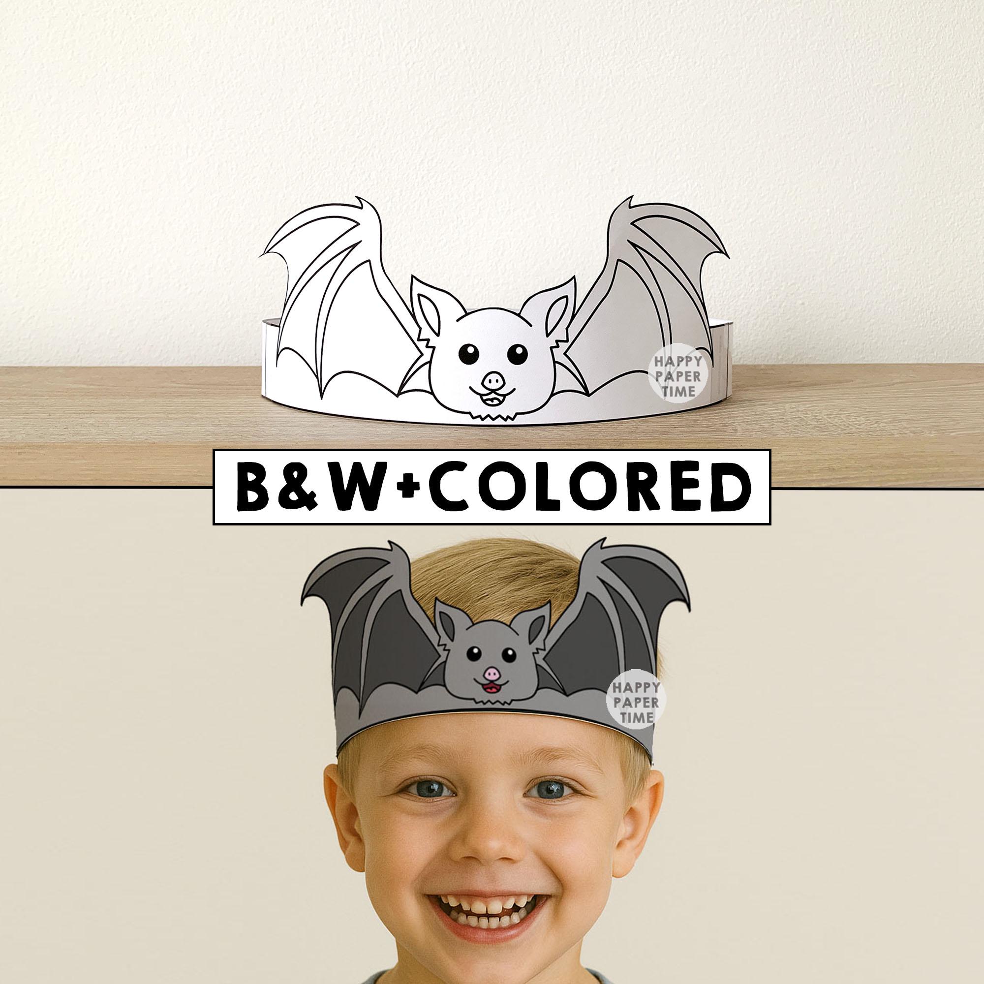 Bat Paper Crown Headband Craft Hat Activity Halloween Party Coloring…