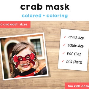 Crabe masque modèle costume enfants bricolage océan mer animal fête amusant faveur imprimable coloriage artisanat facile enfants téléchargement immédiat image 3