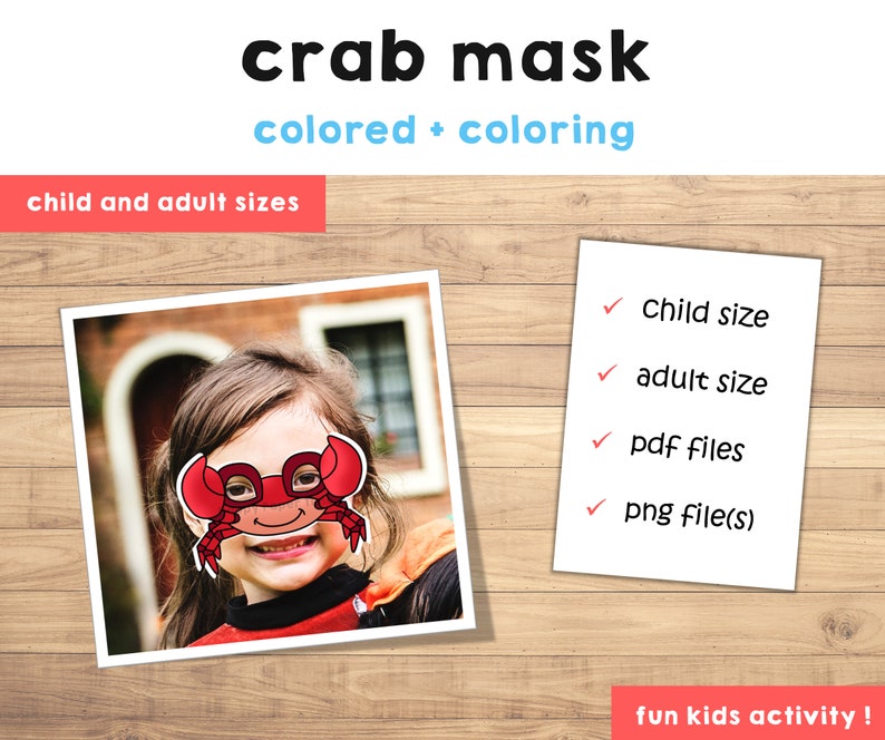 Crabe masque modèle costume enfants bricolage océan mer animal fête amusant faveur imprimable coloriage artisanat facile enfants téléchargement immédiat image 3