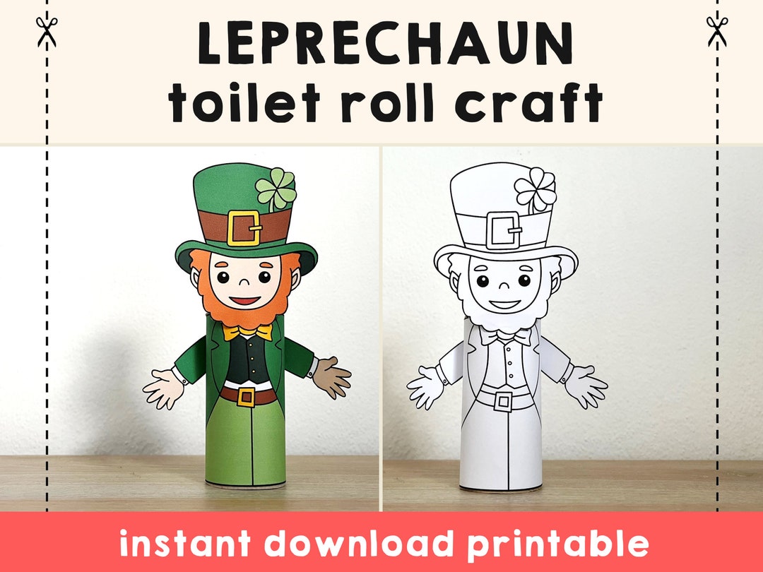 Leprechaun Toilet Paper Roll Craft Activity St. Patrick's Day Coloring