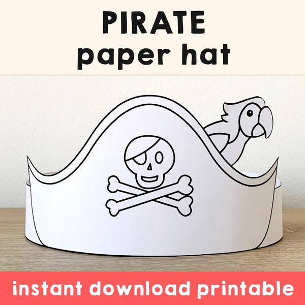 Pirate Hat Paper Crown template Pirate Captain Party Headband Coloring Printable Kids Craft Birthday Favor pdf favor DIY - Instant Download