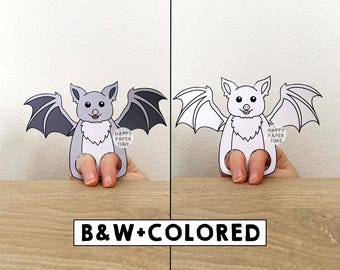 Fledermaus Papier Handwerk Fingerpuppe Halloween Gruseliger Tag Kinder Basteln Geburtstagsparty Kinder Färbung Puppet - Instant Download