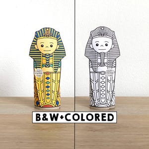 Rouleau de papier toilette sarcophage artisanat Egypte ancienne fête coloriage imprimable décoration enfants histoire artisanat Couper et coller, téléchargement immédiat