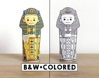 Sarcophagus Toilet Paper Roll Craft ancient Egypt Party Coloring Printable Decoration Kids History craft Cut and paste, Instant Download