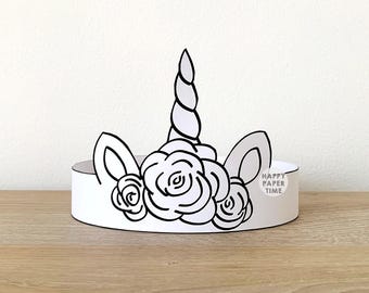 Corona de papel de unicornio para colorear, imprimible, manualidad para niños, unicornio, princesa, fiesta de cumpleaños, imprimible, recuerdo, disfraz, bricolaje, descarga instantánea