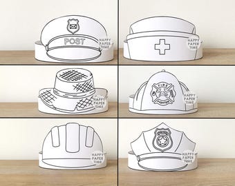 Community Helpers Paper Crown Headband Police Builder Farmer Nurse Postman Coloring Firefighter Printable Kids Craft Birthday Party Costume