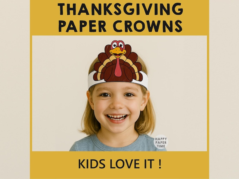 Thanksgiving Paper Crowns Headbands Craft Activity Hats Printable Kids Fall Autumn Party Favor Costume DIY Template - Instant Download image 5