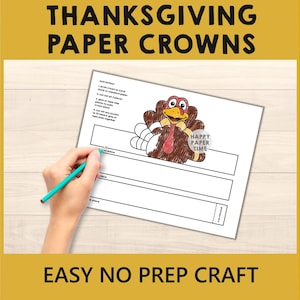 Thanksgiving Paper Crowns Headbands Craft Activity Hats Printable Kids Fall Autumn Party Favor Costume DIY Template - Instant Download image 4