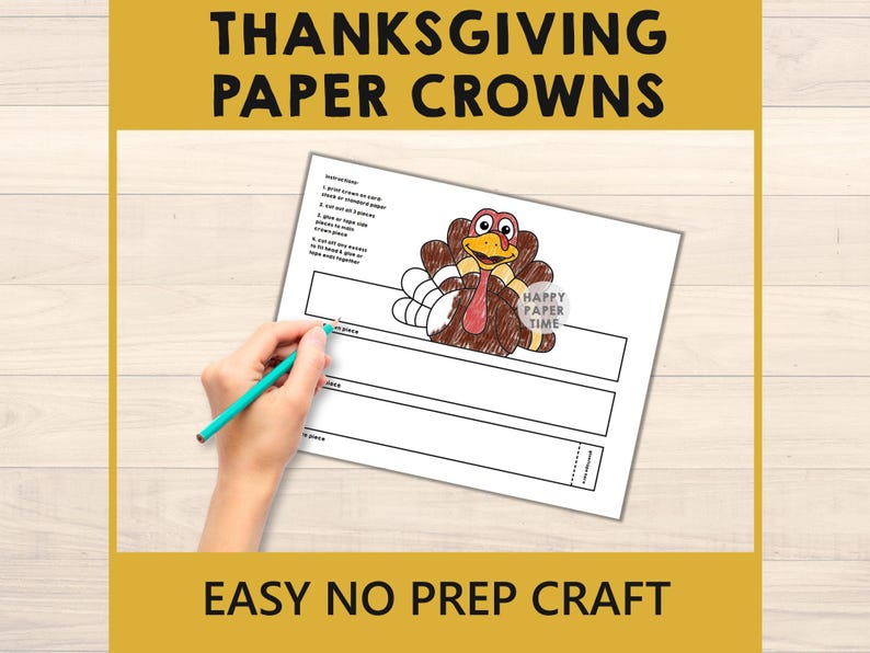 Thanksgiving Paper Crowns Headbands Craft Activity Hats Printable Kids Fall Autumn Party Favor Costume DIY Template - Instant Download image 4