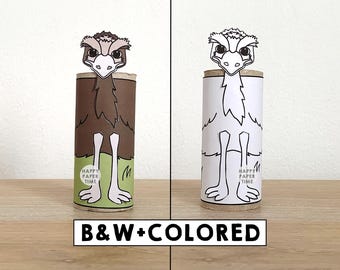 Emu toiletpapierrol Ambachtelijk Australische dieren Feestkleuring Afdrukbare decoratie Kinderen spelen Knipsellijm DIY - direct downloaden