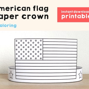 American Flag Paper Crown 4th of July patriotic headband Activity Printable Kids coloring Craft decoration pdf DIY Instant Download