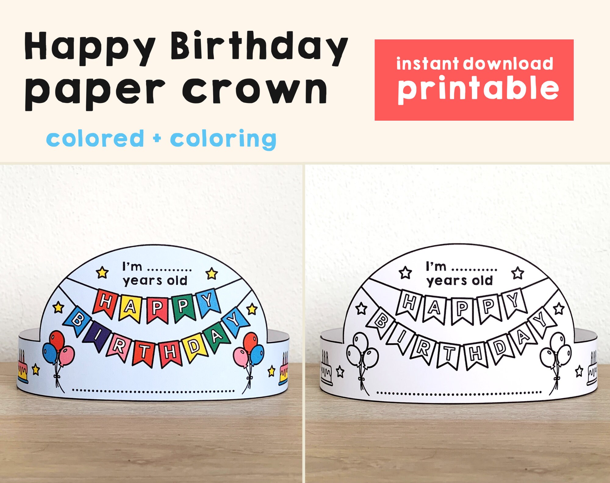 Happy Birthday Paper Crown Party Activity Printable Kids Etsy
