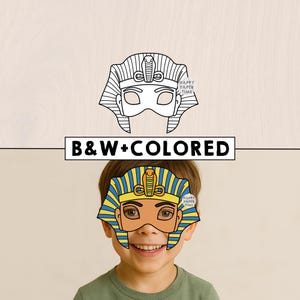Máscara de Faraón Egipto, plantilla de máscara de fiesta del Antiguo Egipto, disfraz DIY, recuerdo de fiesta, imprimible, colorear, manualidad para niños - Descarga instantánea