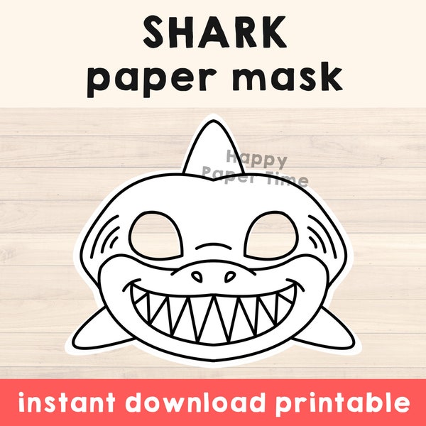 Shark mask shark costume template paper print out Sea ocean Animal Mask Shark Party Shark Printable Mask Kids Birthday - Instant Download