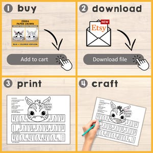 Zebra Paper Crown Party Coloring Printable Kids Craft African Birthday Decor Printable Favor pdf Costume DIY Printable Instant Download image 6