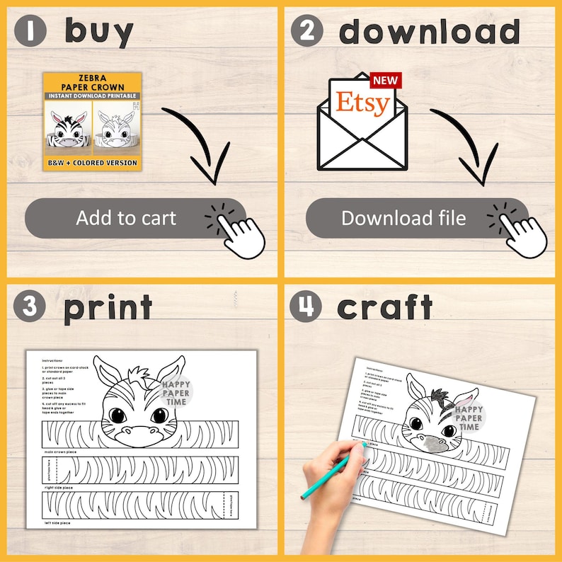 Zebra Paper Crown Party Coloring Printable Kids Craft African Birthday ...