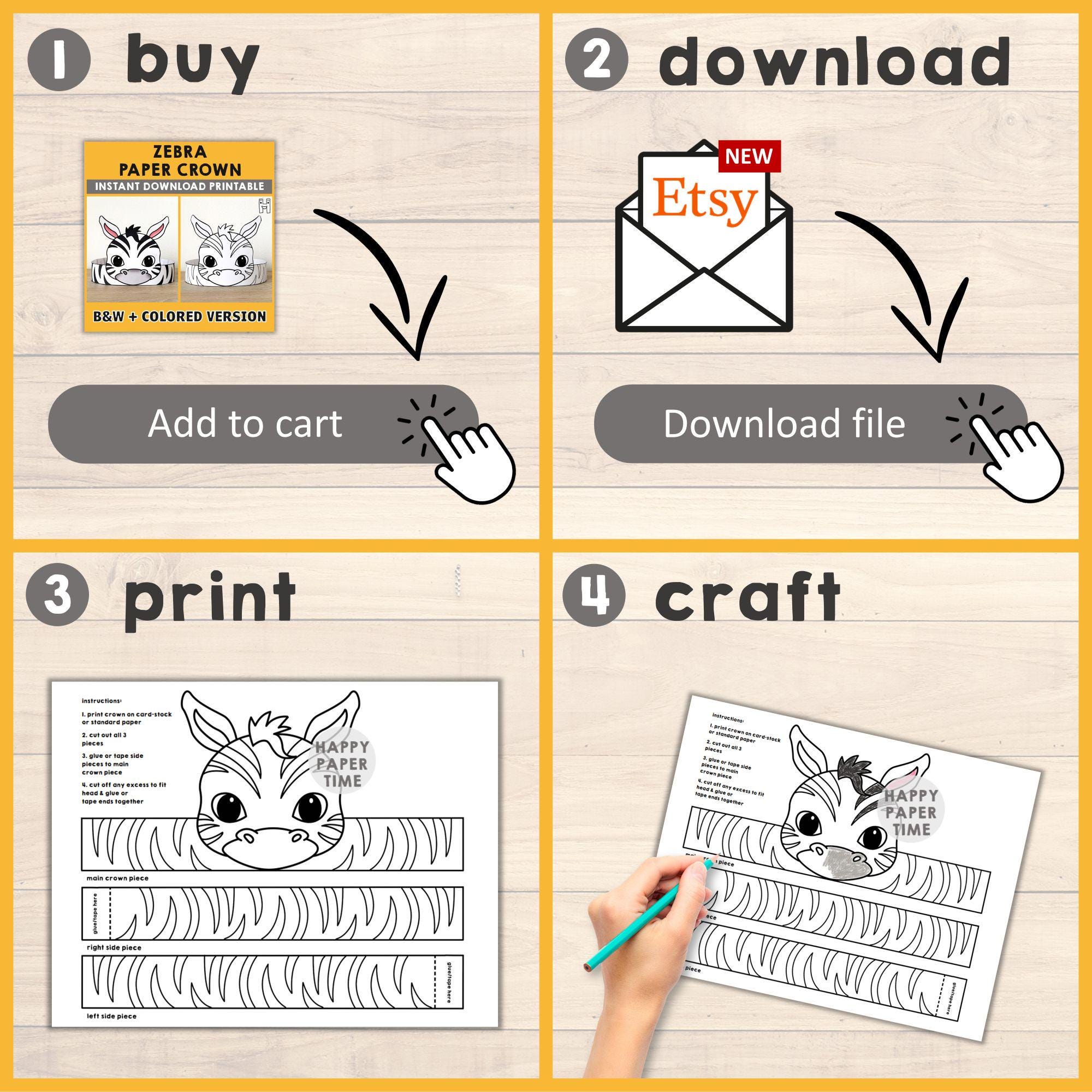 Zebra Paper Crown Party Coloring Printable Kids Craft African Birthday ...
