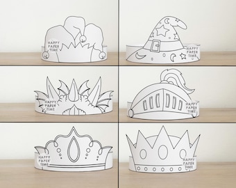 Medieval Fantasy Paper Crown Coloring Headband Knight Dragon Princess Party Activity Printable Kids Craft Costume Favor Instant Download