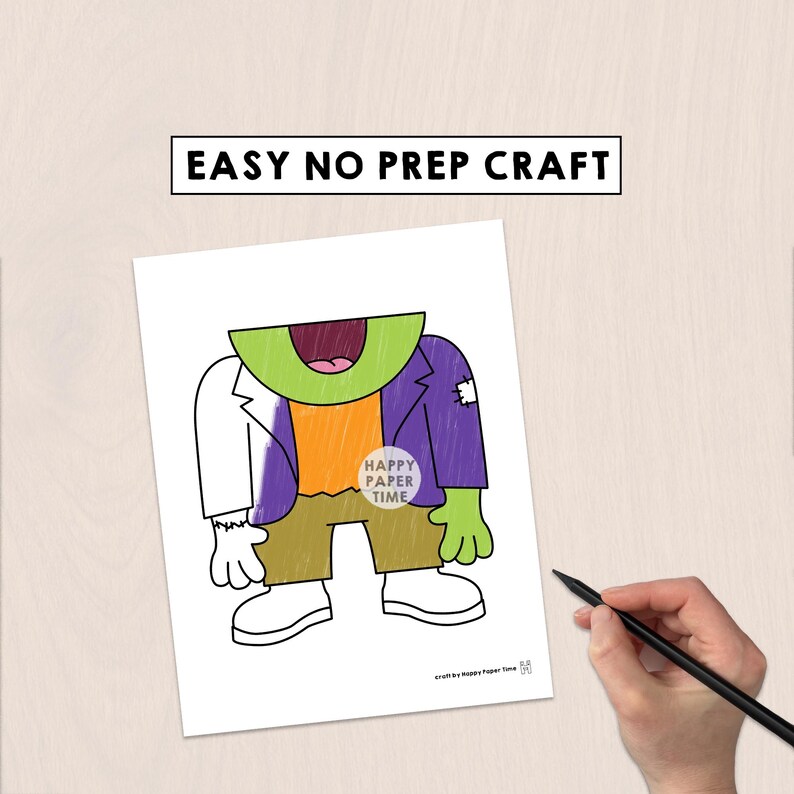 Sac en papier Frankenstein marionnette imprimable Halloween artisanat activité pâte à découper coloriage anniversaire cadeau de fête téléchargement immédiat image 6