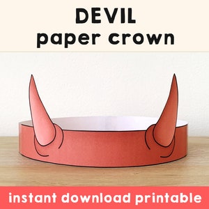 Devil horns Paper Crown Party Coloring Printable Kids Craft Satan Hell Costume Birthday Printable Favor Costume DIY - Instant Download