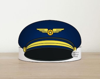 Pilot Cap Paper Crown Airline Party Printable Kids Craft Community Helpers Career Day Costume Printable Favor DIY Instant Download
