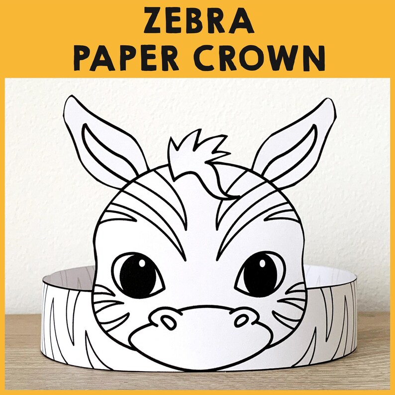 Zebra Paper Crown Party Coloring Printable Kids Craft African Birthday ...