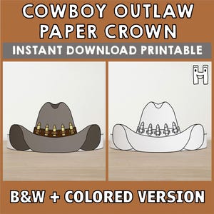 Cowboy Hat Paper Crown Party Coloring Printable Kids Craft Wild West Outlaw Costume Birthday Printable Favor Costume DIY - Instant Download