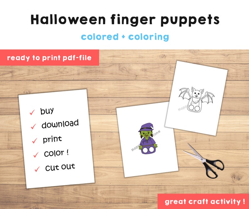 Halloween Paper Craft Printable Finger Puppet Template Kids Craft ...