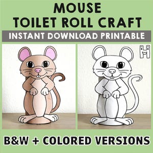 Mouse Toilet Paper Roll Craft Forest Woodland Party Coloring Printable Decoration Kids Wild Play Cut out Glue DIY - Instant Download