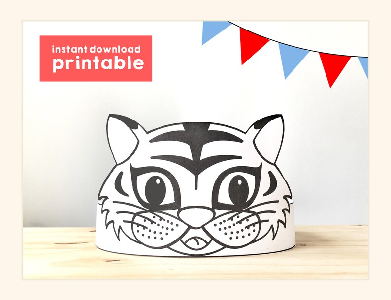 tiger paper crown coloring printable kids craft tiger