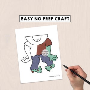 Zombie sac en papier marionnette imprimable Halloween artisanat activité pâte à découper coloriage effrayant cadeau de fête téléchargement immédiat image 6
