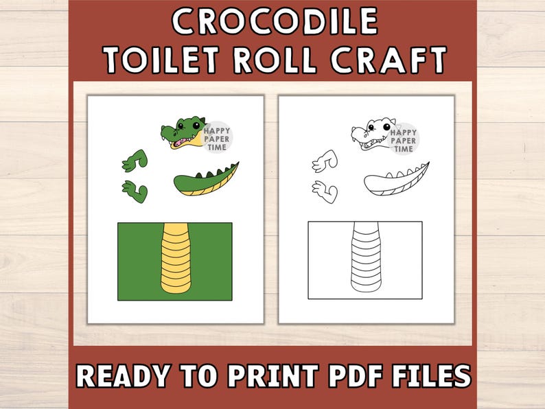 Crocodile Toilet Paper Roll Craft Australian Animal Party Coloring Printable Decoration Kids Play Cut out Glue DIY - Instant Download image 2