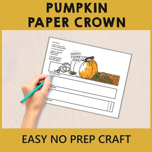 Pumpkin Paper Crown Headband Hat Craft Autumn Fall Thanksgiving Party Coloring Printable Kids Costume Favor Costume DIY - Instant Download image 3