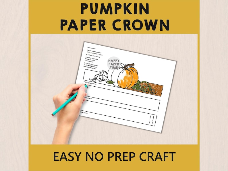 Pumpkin Paper Crown Headband Hat Craft Autumn Fall Thanksgiving Party Coloring Printable Kids Costume Favor Costume DIY - Instant Download image 3