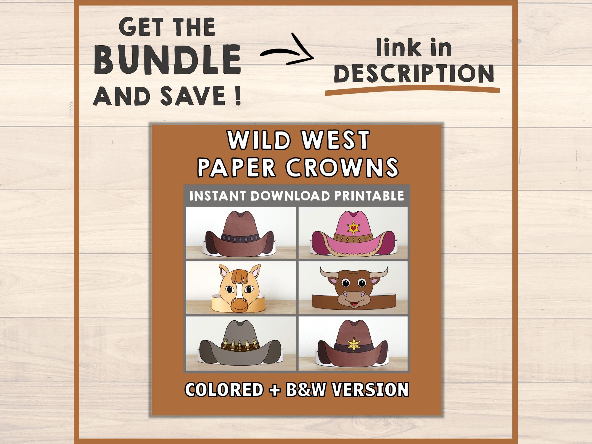 Cowgirl Hat Paper Crown Party Printable Kids Craft Wild West Costume ...