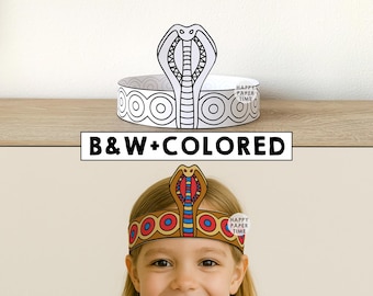 Oude Egypte Cobra papier kroonprinses sjabloon partij kleuren afdrukbare Kids Craft verjaardag gunst pdf gunst DIY - direct downloaden