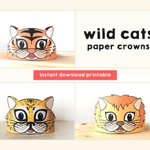 Tiger Lion Cheetah Paper Crown Party Printable Kids Craft Birthday Gift Favor Animal Crown Printable Costume DIY Printable Instant Download