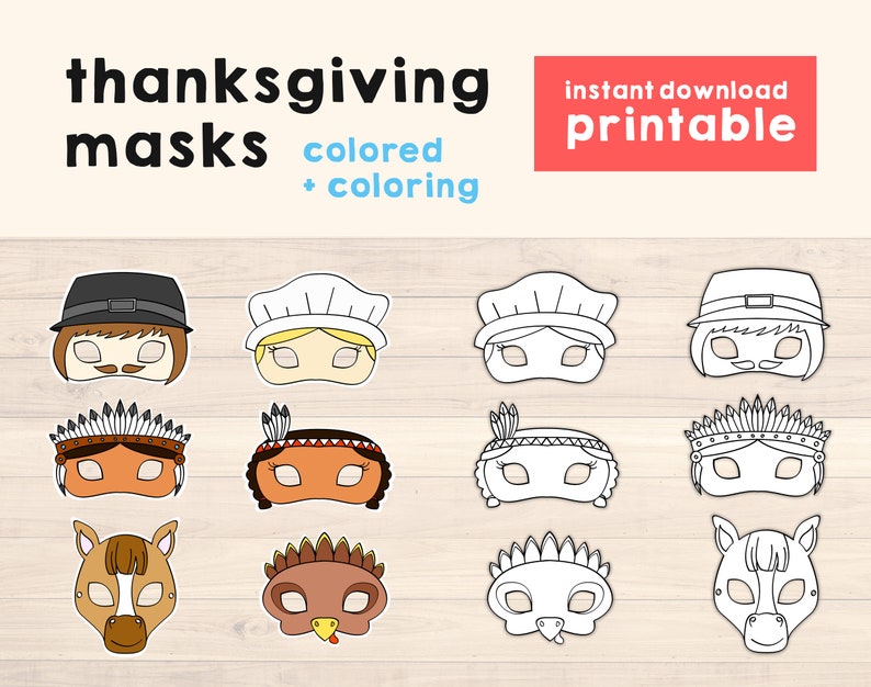 Thanksgiving Mask Thanksgiving Play Masks Thanksgiving Etsy