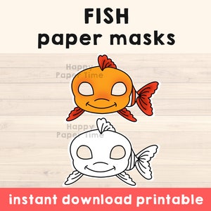 Fish mask template costume kids diy ocean sea animal party fun favor printable coloring easy craft kids - Instant Download