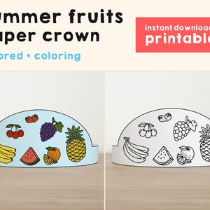 Obst Sommer Papier Kronen Frühling druckbare Kinder Basteln Ausmalen Geburtstag Mitbringsel Kostüm DIY Sofort Download Vorlage